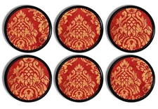 Red & Gold Baroque Cabinet Knobs – Damask Victorian Drawer Pulls (4 & 6 Pack)