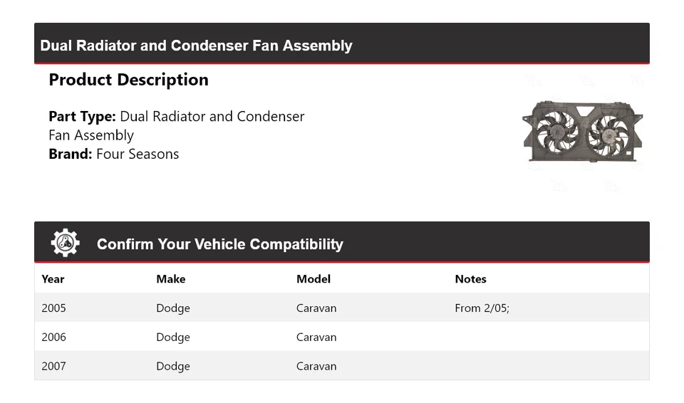 Conjunto de ventilador condensador y radiador doble para Dodge Caravan 2005-2007 4 estaciones Foto 2 de 4