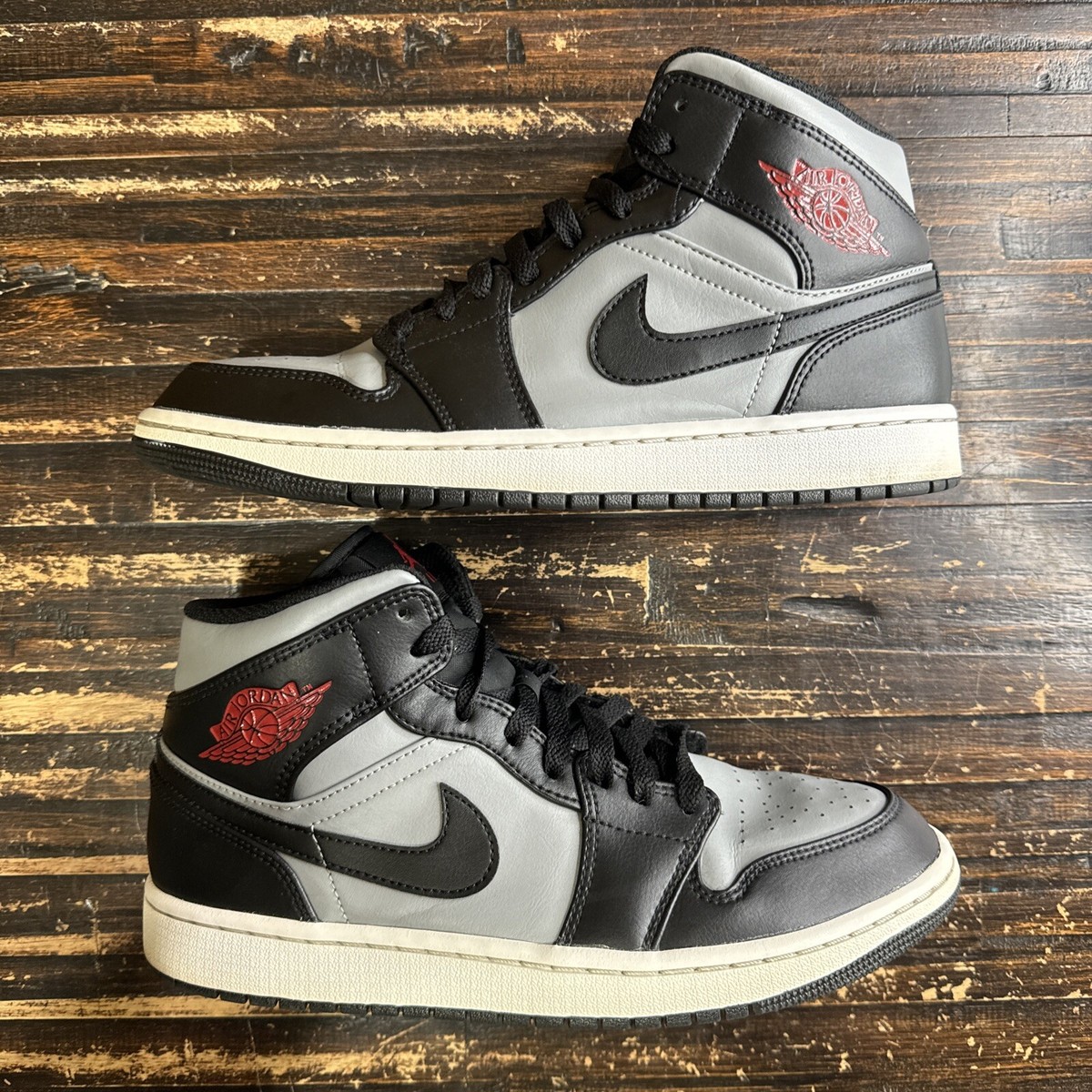 Nike Air Jordan 1 Mid Shadow Mens Size 9.5 Black Grey Red 