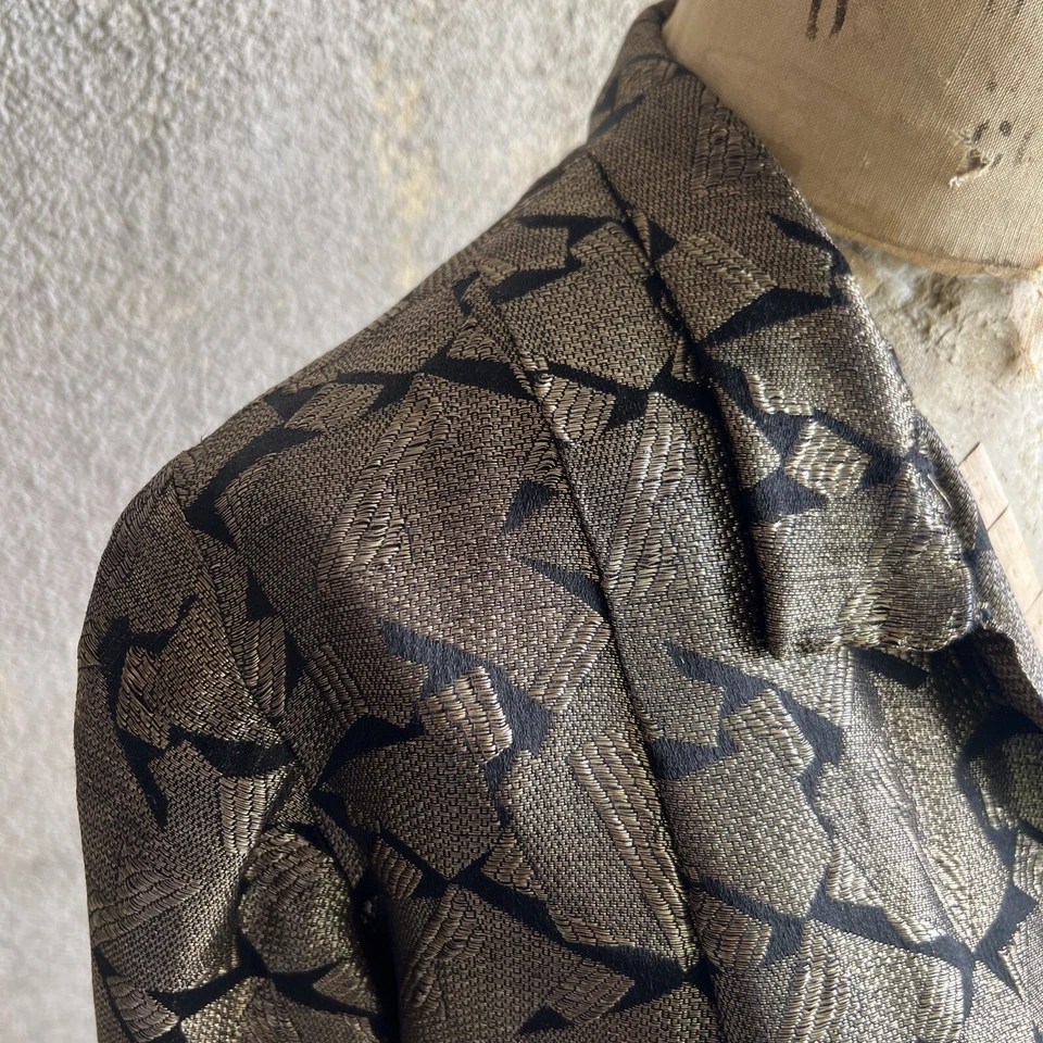 Antiguo Abrigo Chaqueta Lamé de Seda Dorado y Negro Años 20 Patrón Art Deco Años 30 De Colección Foto 3 de 4