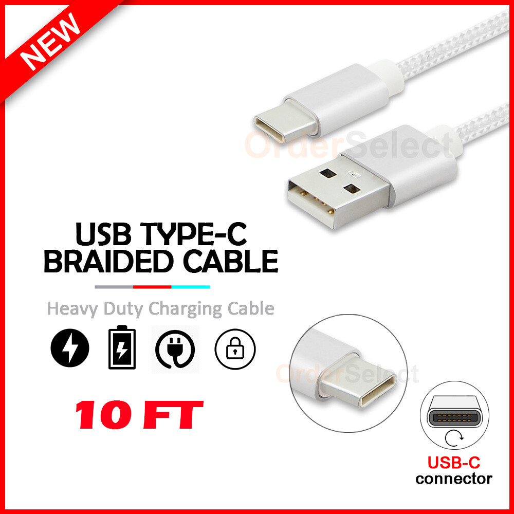 10FT Braided USB-C Charger Cable for T-Mobile Revvl 4/4+/5G