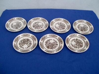 ROYAL CHINA IRONSTONE *CAVALIER* ( LOT OF 7 ) BREAD PLATES SUSSEX BROWN FLOWERS