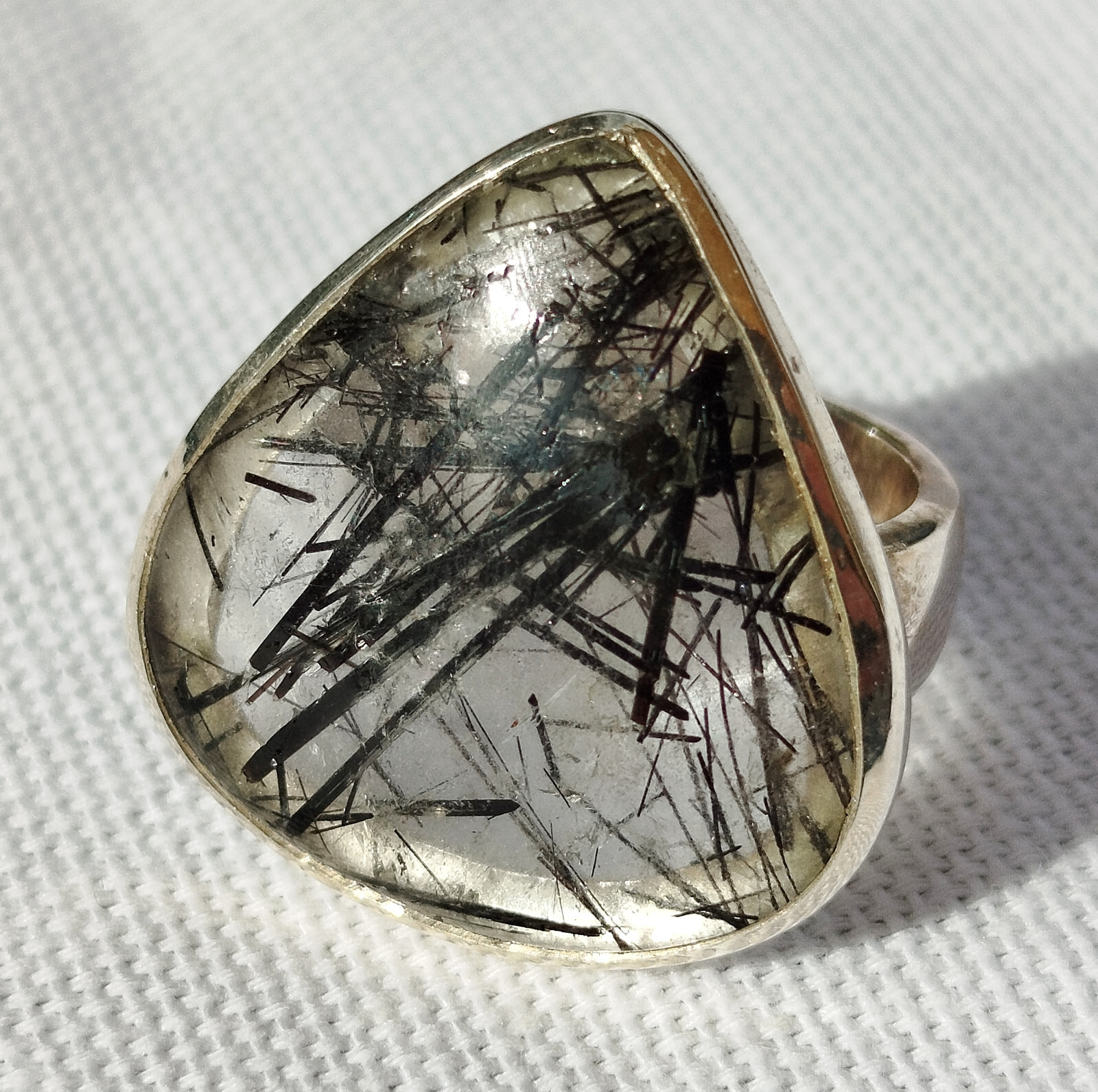 Bague quartz rutile tourmaline noire argent 57.5 bague d'oreille en pierre fine