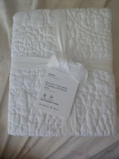 pottery barn BELGIAN FLAX LINEN 1 euro Floral Stitch Quilted sham new white