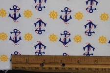 Vtg Anchor Fabric Nautical Navy Blue Yellow Red Sailing Boat Cotton White 73x44