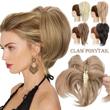 Straight Short Claw Clip Ponytail Messy Bun Hair Piece Bendable Updo Extensions