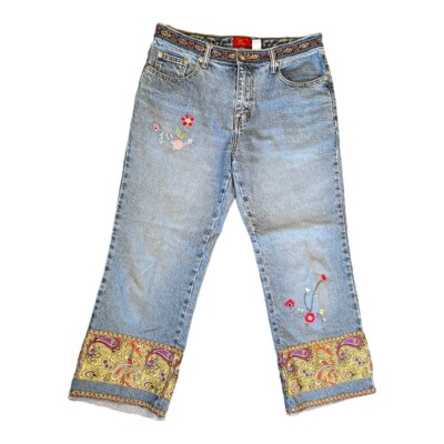 【COLOR iN ID】Bohemian Lace Wide Denim Davi & Dani Lace Applique Wide Leg Light Washed Jeans – Ruby
