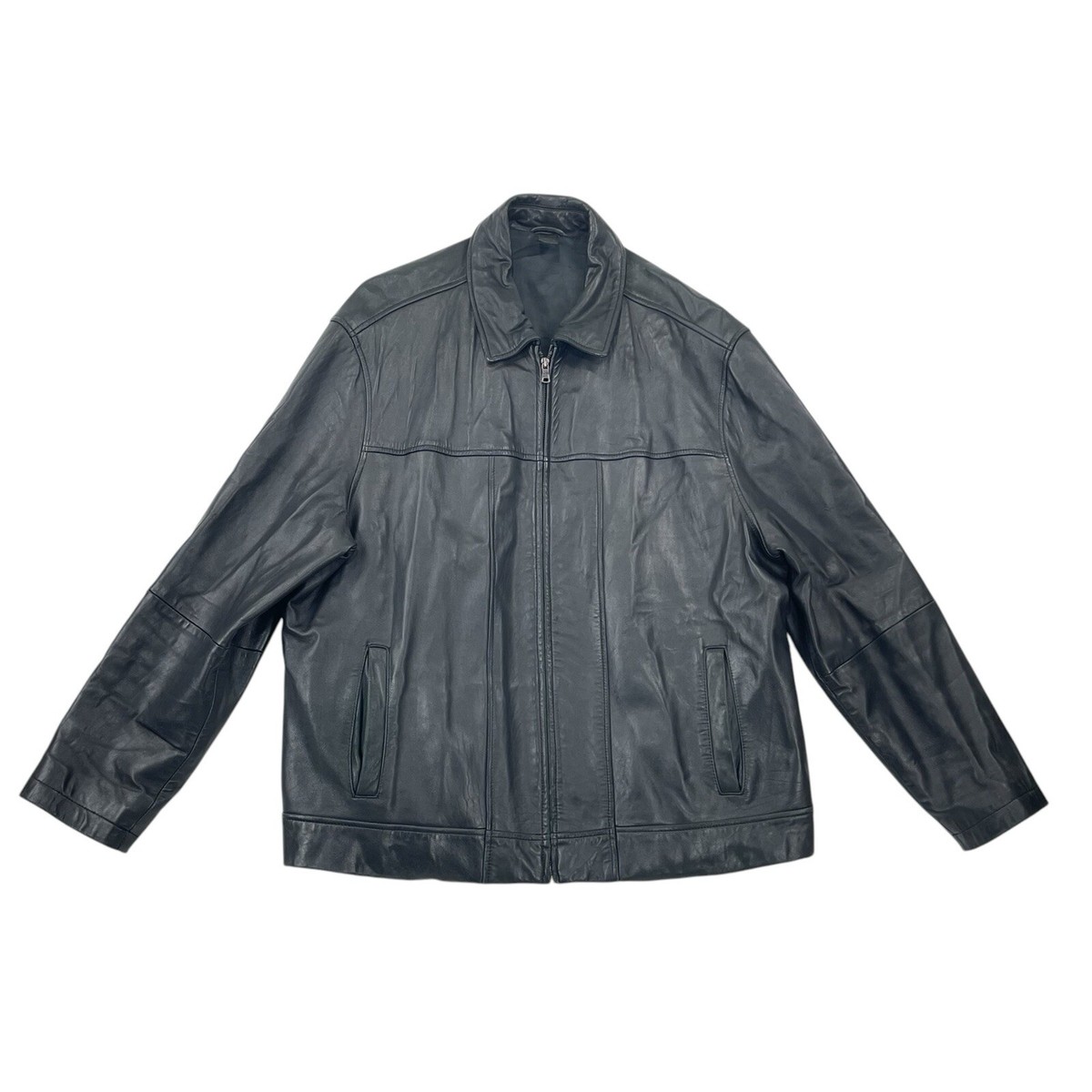 Claiborne Men’s XL Genuine Leather Bomber Jacket Black Soft Vintage 90s