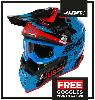 NEU JUST1 J38 ERWACHSENE MOTOCROSS MX ENDURO OFFROAD HELM BLAU ROT GLÄNZEND
