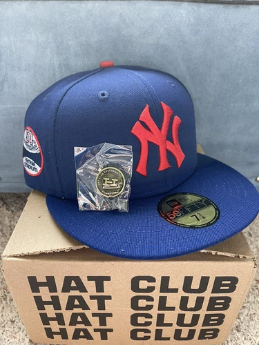 HAT CLUB EXCLUSIVE COOL FALL FASHION YANKEES 50TH ANNIVERSARY SZ 7 3/8 ROYAL RED