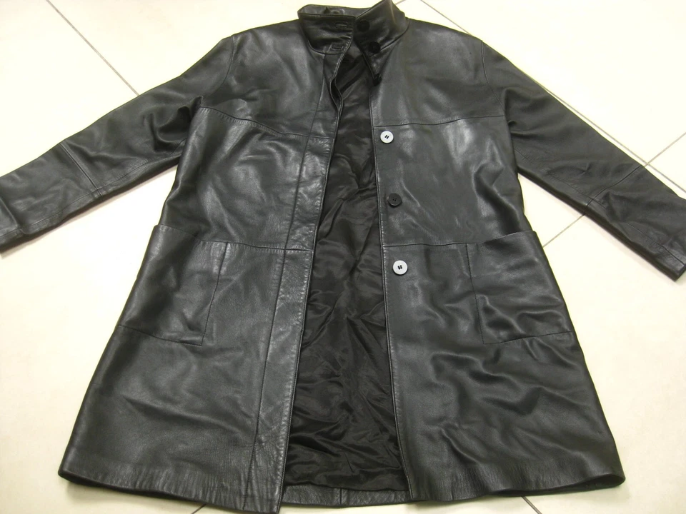 TRINCHERA DE CUERO M&S 10 línea larga damas reales vintage suave relajado talla grande Foto 4 de 4