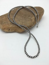 Southwestern 5mm Sterling Silver Beads Silver Pearls 30" Single Strand Necklace