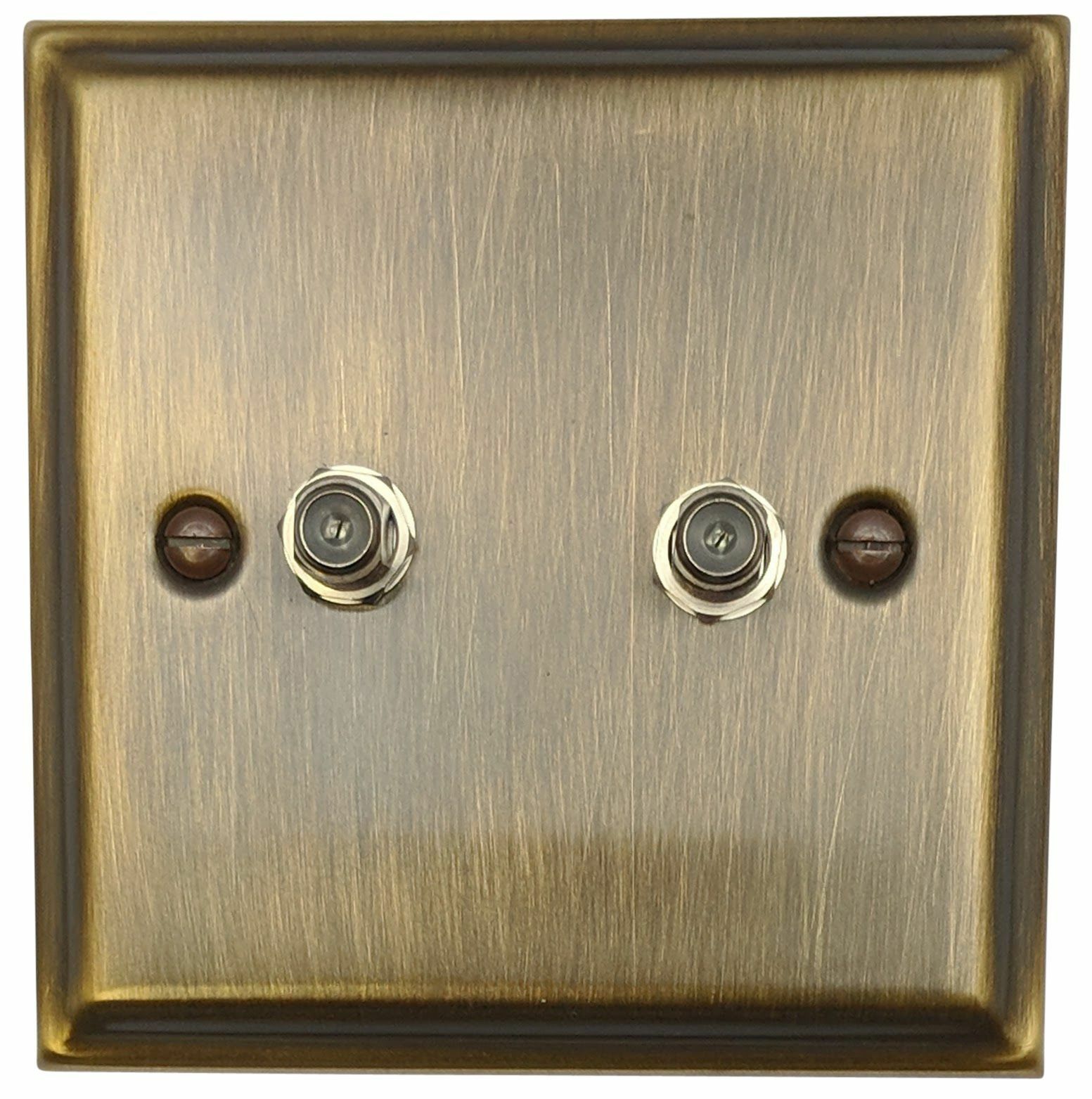 G&H DAB237 Deco Plate Antique Brass 2 Gang Satellite Socket Point
