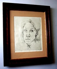 PORTRAIT OF A WOMAN ETCHING - Like Alice Neel Framed