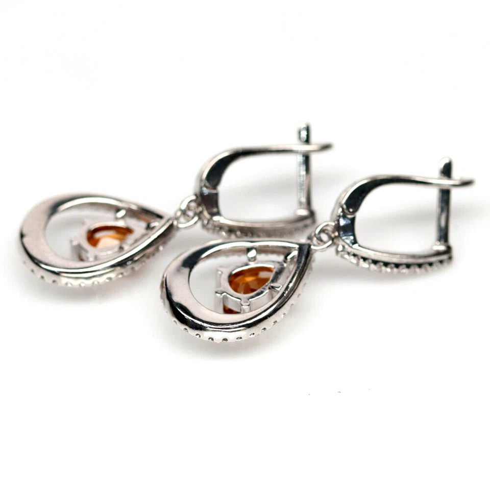 PENDIENTE CITRINO AMARILLO DORADO NATURAL AAA CON CIRCONITA CÚBICA BLANCA PLATA ESTERLINA 925 14K WGP Foto 3 de 3