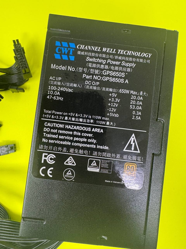 Channel Well Technology CWT GPS650S 650W ATX Desktop PSU Power Supply 03743 - Afbeelding 2 van 2