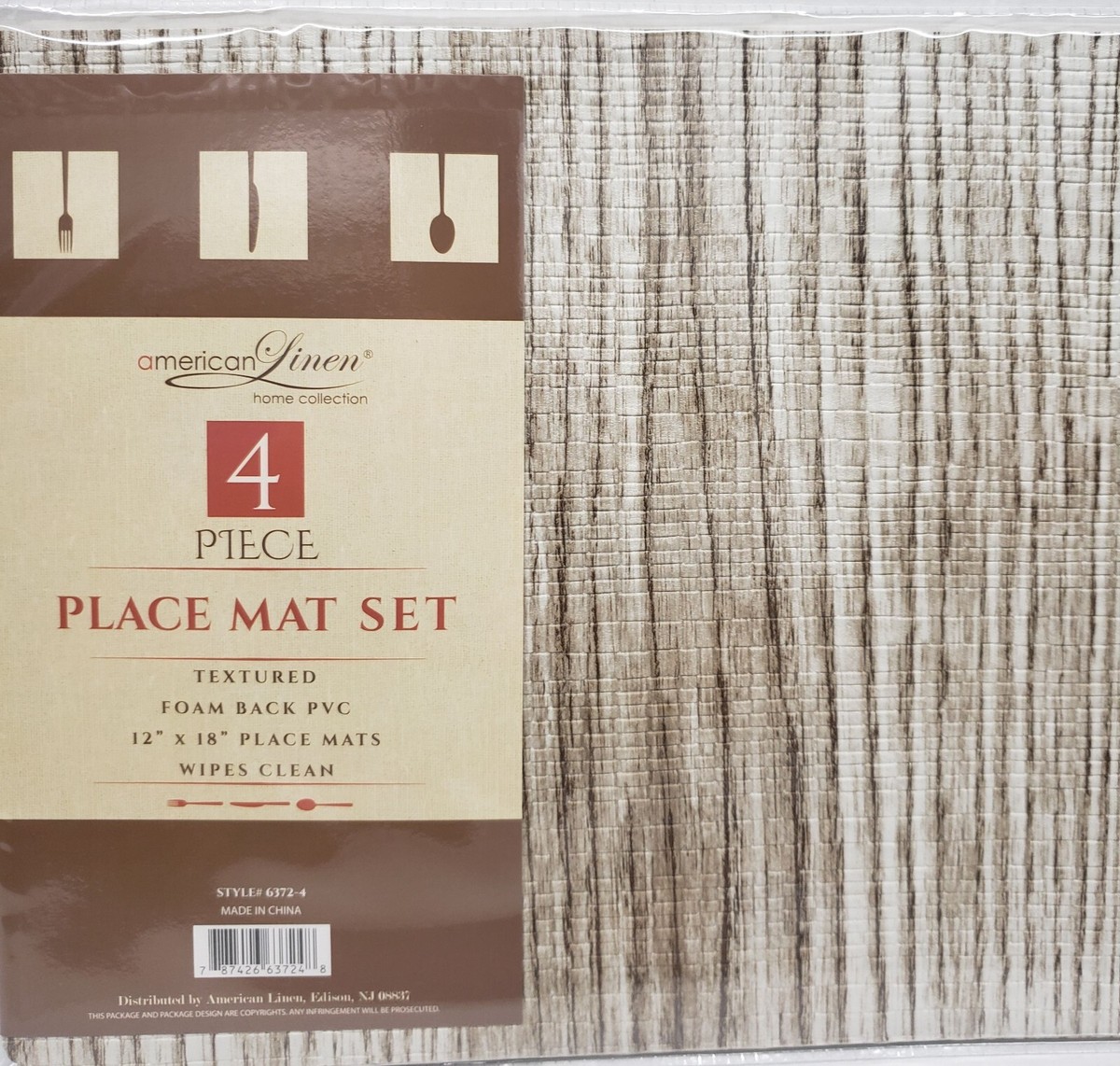 Set of 4 Kitchen Textured Vinyl PVC Foam Back Placemats (12