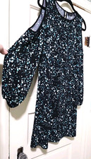 Apt 9 STRETCHY Dress Small Speckled Green Black Long Cold Shoulder Sleeve