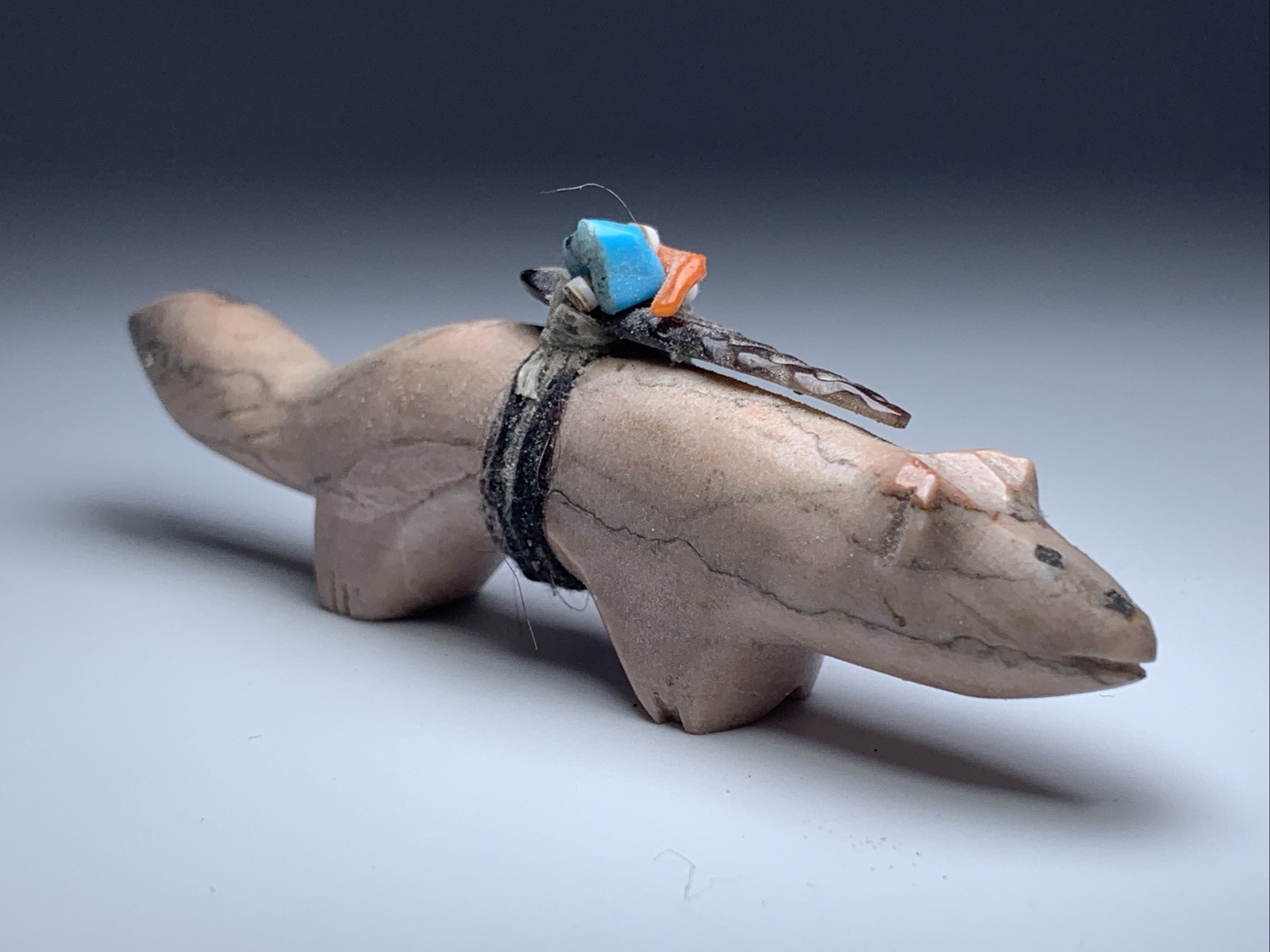 1970s Native Zuni Carved Stone Wolf Fetish By Edna Leki (d.)