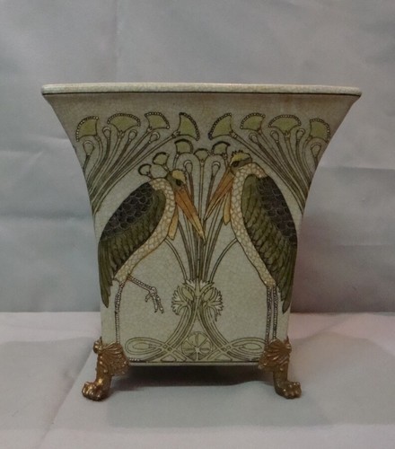 Jarrón estilo Art Deco pájaro marabú estilo Art Nouveau porcelana bronce - Imagen 5 de 9