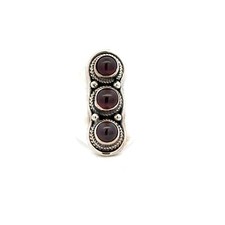 Sterling Silver Three Stone Garnet Ring Size 7.75 Stones 6mm