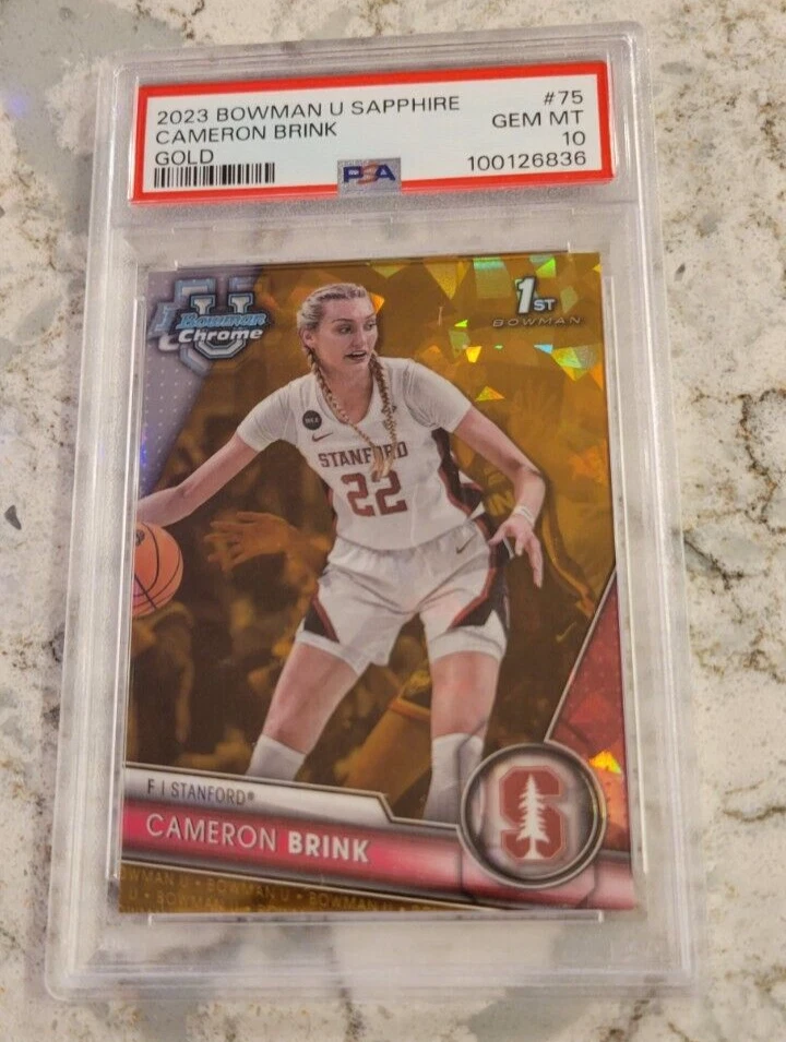 Deal for 2023 Cameron Brink Rookie Bowman University Sapphire GOLD 02/50 PSA 10 Gem Mint