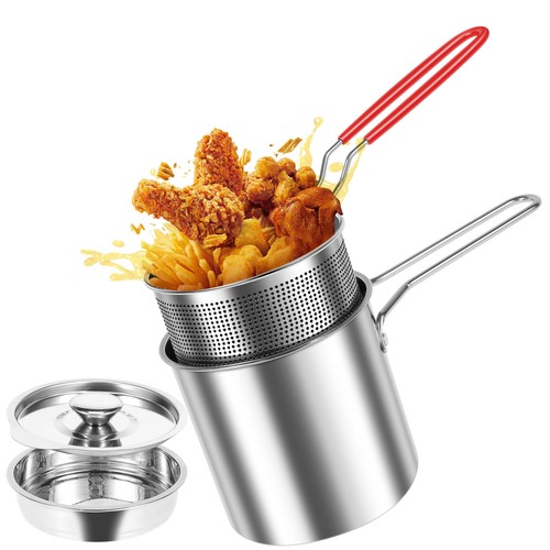 Deep Fryer Stainless Steel Uncoated Fryer Heat Resistant Oil Filter Pot Fryer﹏ - Picture 22 of 27