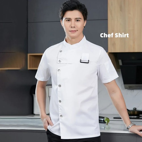 Kitchen Jacket Catering Uniform Short Sleeve Chef Clothes Hotel Waitress Shirt - Picture 10 of 31