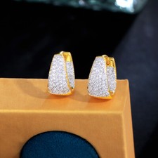 15mm Women Simple Gold Plated Cubic Zirconia Small Hoop Earrings Wedding Jewelry