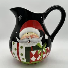 Certified International Christmas Pitcher Holiday Santa Stephanie Stouffer 10 In