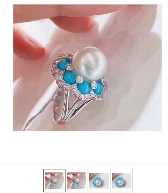 Nuevo Precioso ENORME AAAA 10-11mm Mar del Sur Blanco REDONDO Anillo de Perlas 925S Foto 3 de 4