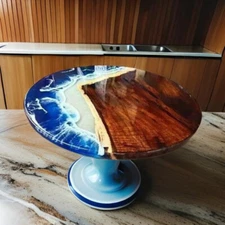 Ocean Epoxy Resin Coffee Table Top, Round Wooden Center Table Top, Home Decor