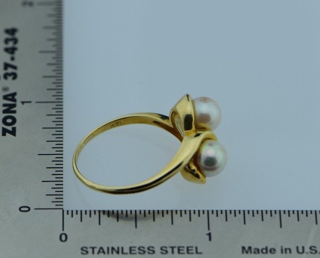 14K Yellow Gold 2 Pearl Ring with 6.7 mm. Pearls, Size 9 eBay