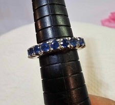 Vtg 925 Sterling row full eternity Ring Sz 7" w/ Blue Topaz- B27