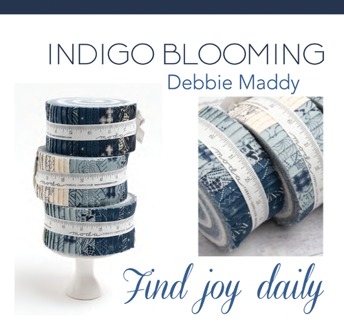 Moda INDIGO BLOOMING Debbie Maddy JELLY ROLL 40 strips Quilt FABRIC Blues - Picture 2 of 8