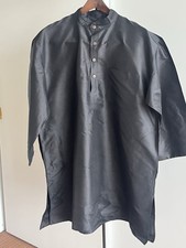 New FABINDIA Styled Men's Nehru Kurta Black Handwoven 100 Raw Silk Wedding XXL