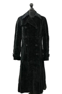 Aquascutum Damen Mantel L schwarz uni lang Zweireihig Samt 100% Baumwolle #71