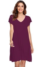 WiWi Nightgowns for Women Bamboo Viscose Super Soft Short Sleeve Sleep Dress ...