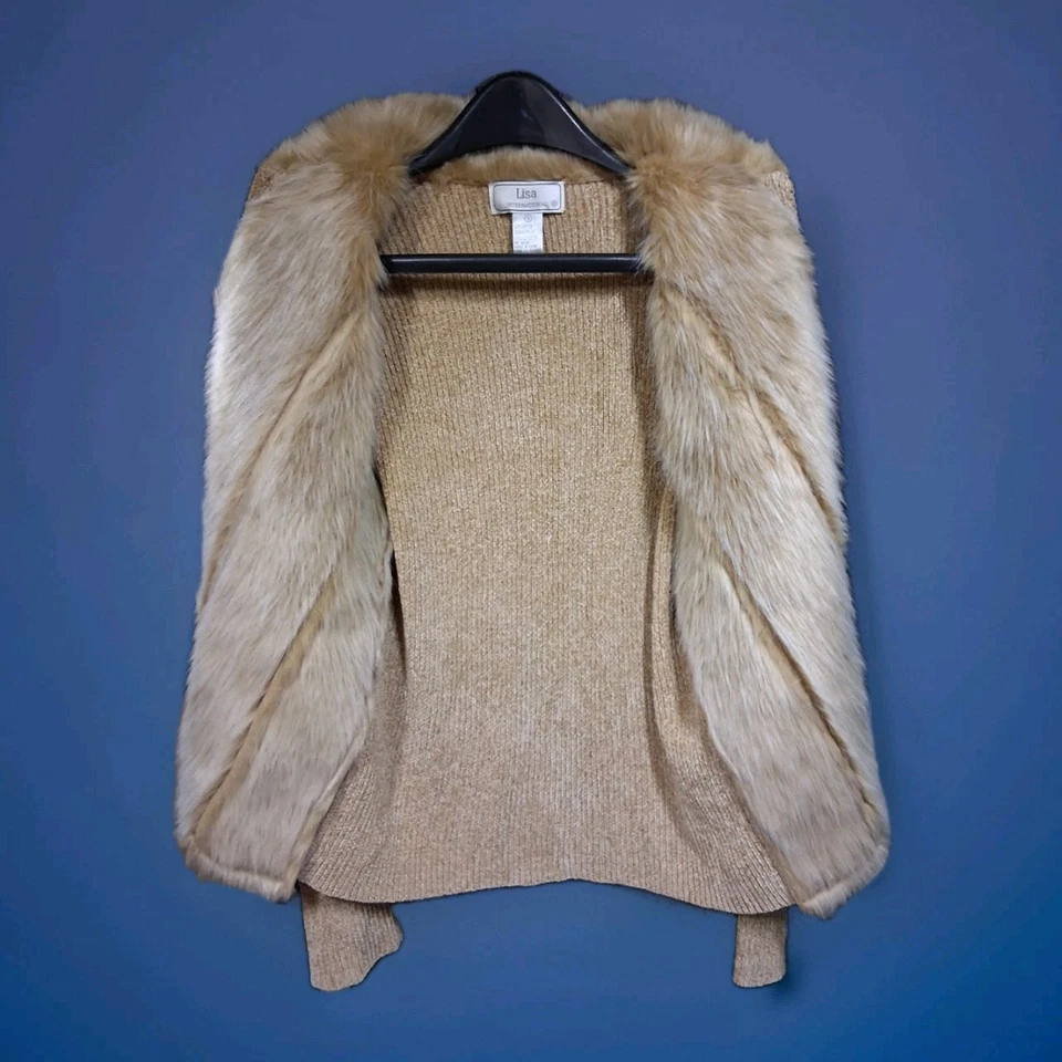 Chaqueta Suéter Lisa International Para Mujer Pequeña Beige/Tostado Gamuza Imitación Piel y Tejido  Foto 3 de 4