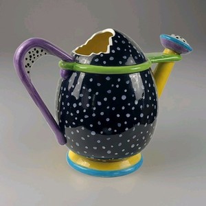 Department 56 Cracked Easter Egg Ceramic Watering Can -Multicolor, Polka Dot