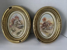 Set Of 2 1982 Homeco Round Gold Artwork Vintage Ornate Frames 8.5x6.5