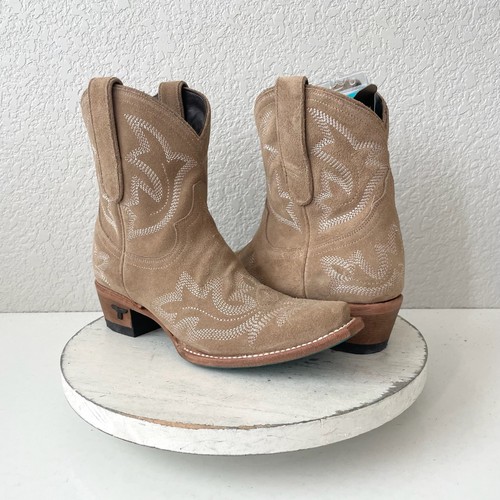 Lane SARATOGA Womens Cowboy Bootie 7.5 Latte Suede Western Cowgirl Short Boots - Picture 11 of 11