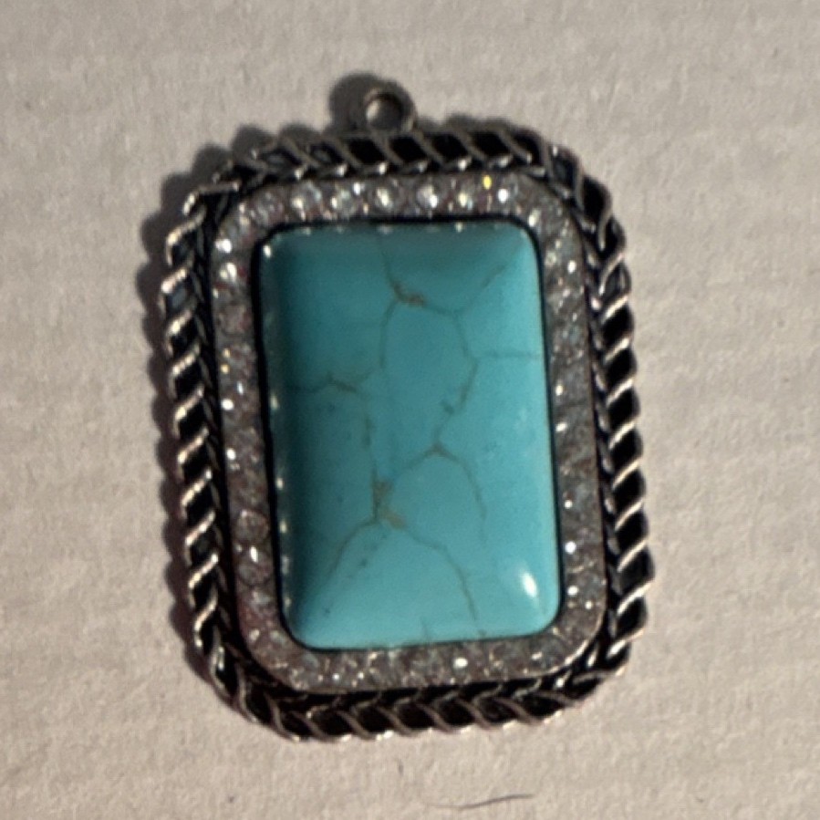 Rectangular Turquoise Southwestern Silver Tone Pe… - image 1