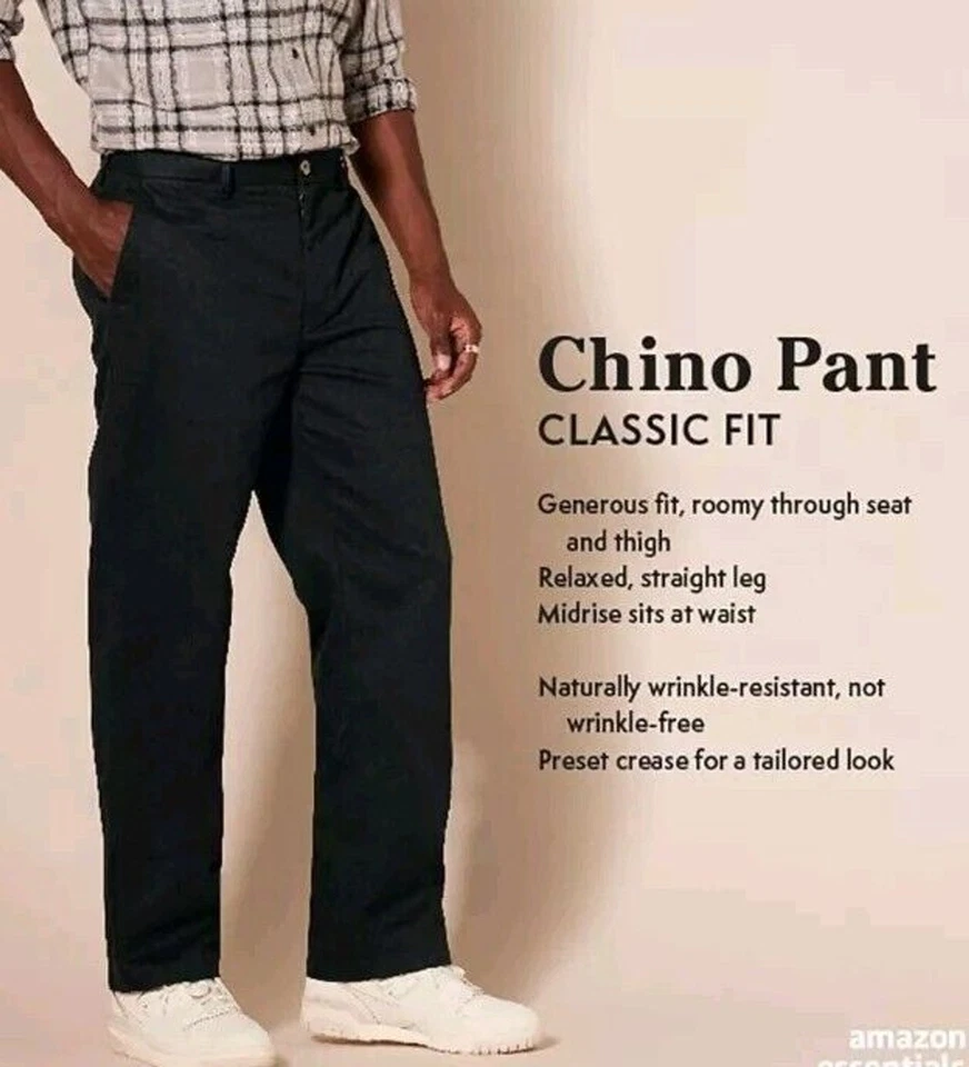 NWT Amazon Essentials Men's Classic Fit Flat Front Indigo Chino Khakis 28X30 - Image 2 of 4