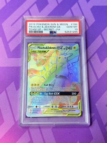 Pokémon Pikachu & Zekrom GX 184/181 Team Up Secret Rare Holo English PSA 10