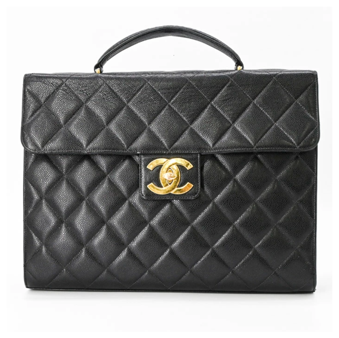 CHANEL Vintage Business Bag Leather Matelasse Black Briefcase CC