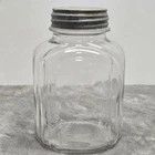Vintage Federal Ribbed Glass Square Fluted Jar with Zinc Lid Clear Storage