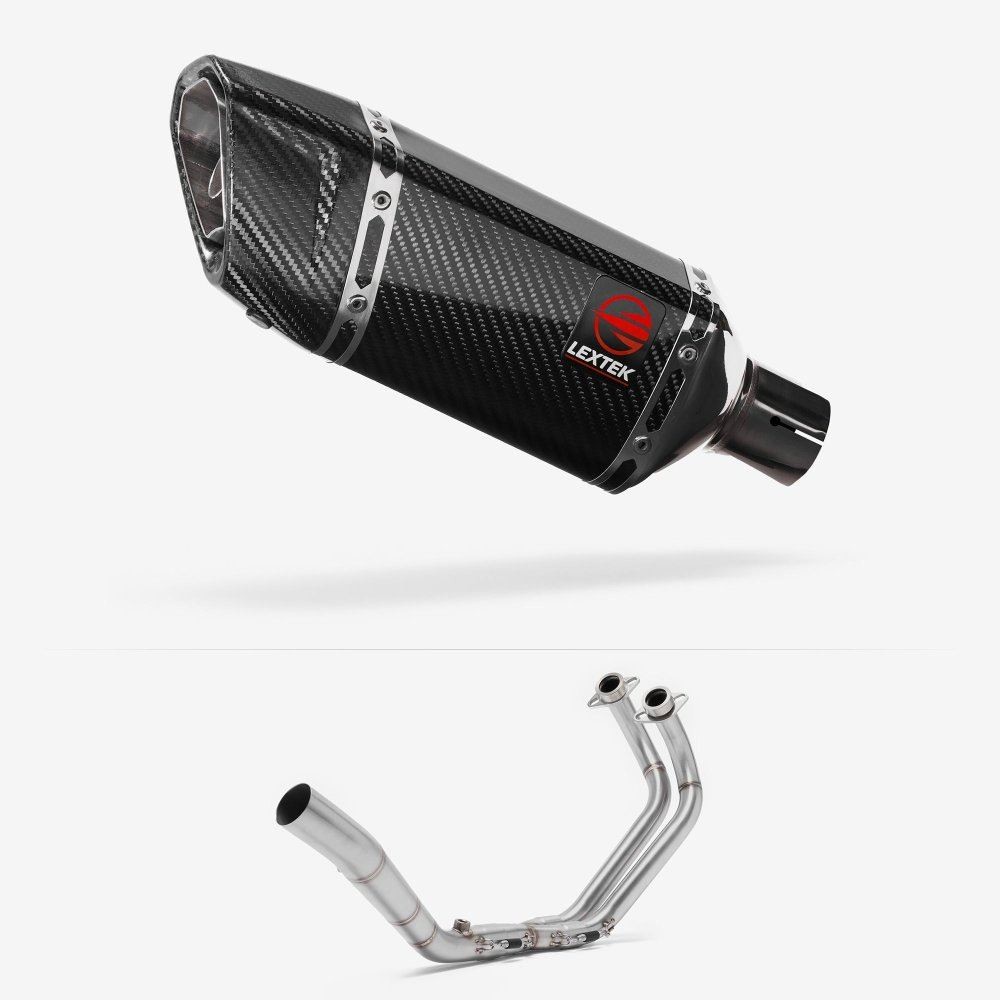 Lextek SP11C Gloss Carbon Fibre Exhaust System 200mm for Yamaha YZF R3 (18-20)
