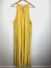Nine West Maxi Dress Size XL Women's Tiered Yellow Halter