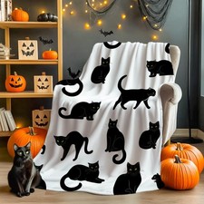 Black Cat Soft Blanket All Season Fuzzy Throw Warm Lightweight Blanket Fleece...